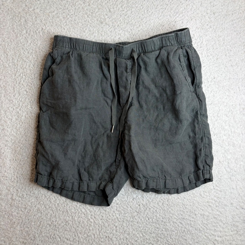 Faherty Brand Mens 100% Linen Shorts Grey Elastic Waist Drawstring Size L